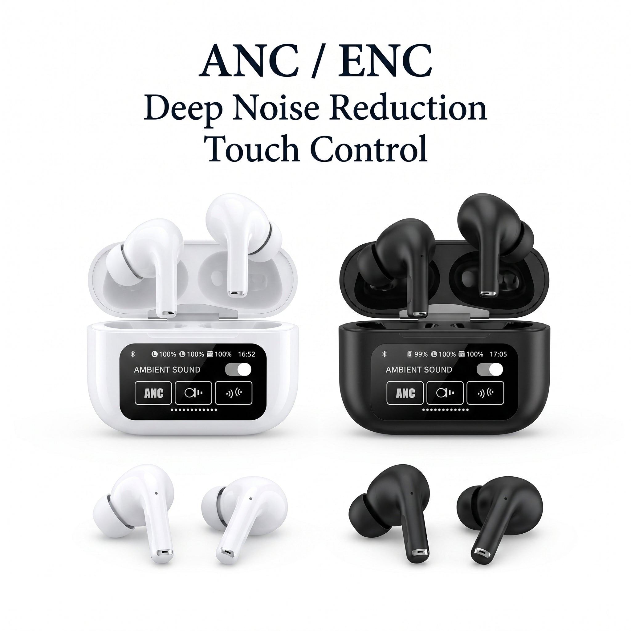 Elite ANC Wireless Earbuds with Full-Color LCD Touch